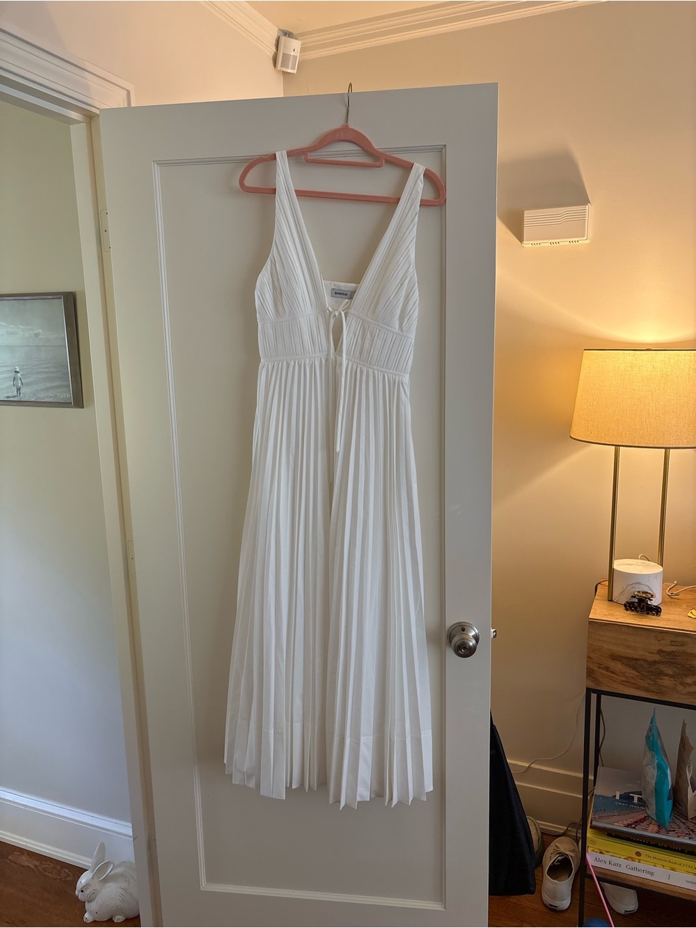 White Midi Dress with Plunging V-Neck